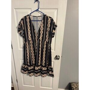 SHEIN Geo Print Batwing Sleeve Ruffle Hem Dress Size L